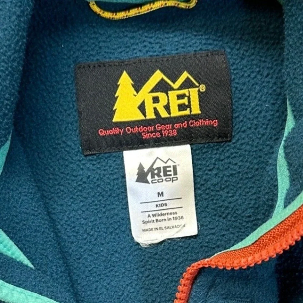 REI‎ Fleece Jacket Kids Medium Teal Orange Excellent Colorblock Full Zip Coat